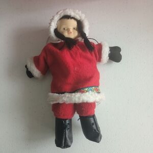 Vintage Handmade Eskimo‎ Doll Porcelain Face/Stuffed Body, Felt/Faux Fur Clothes